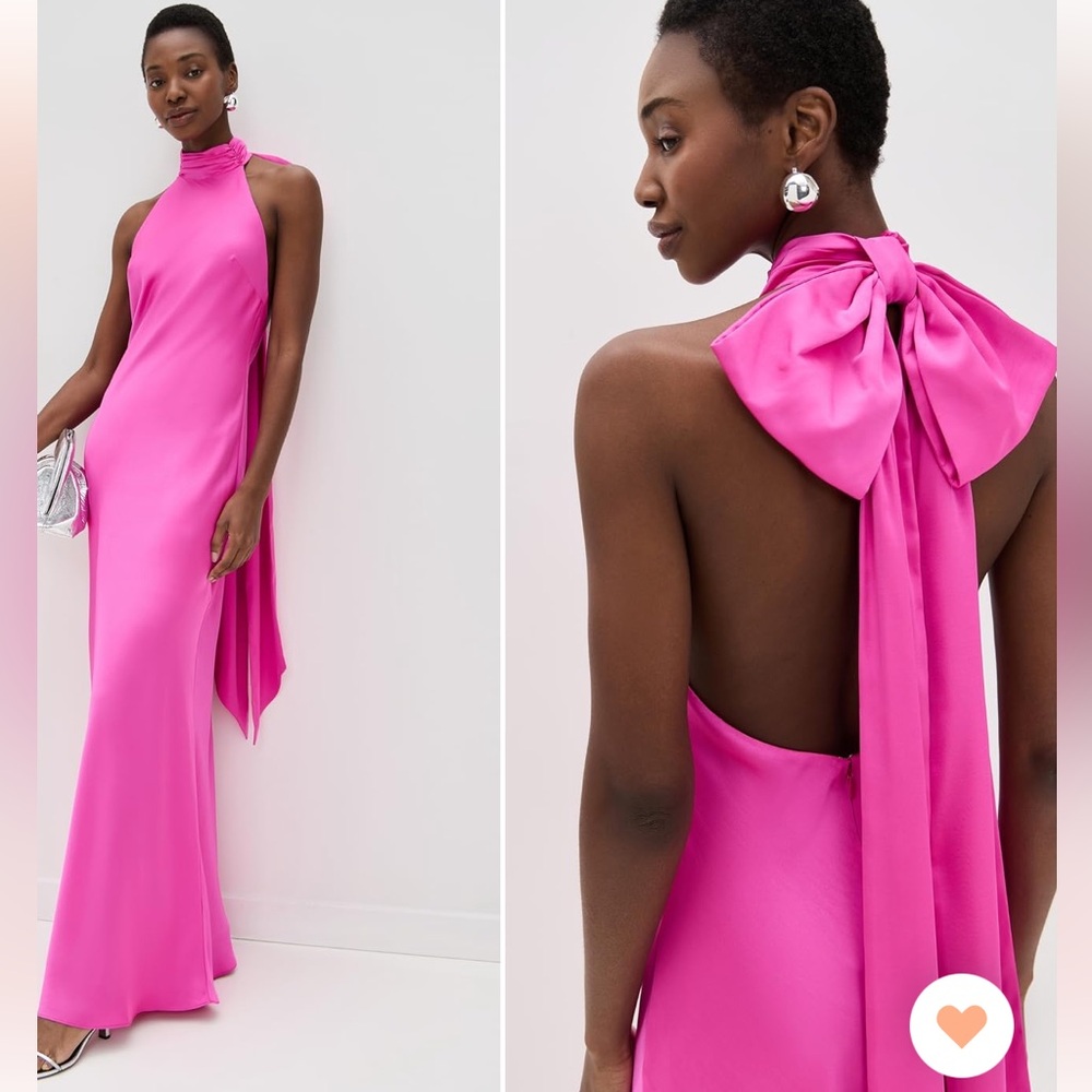 MISHA Vibrant Pink Backless Gown with bow. Only worn once. Dry cleaned!
